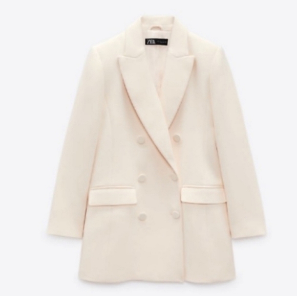 NWT Zara Ecru Double Breasted Long Blazer Coat Jacket, Size XL - Picture 16 of 17